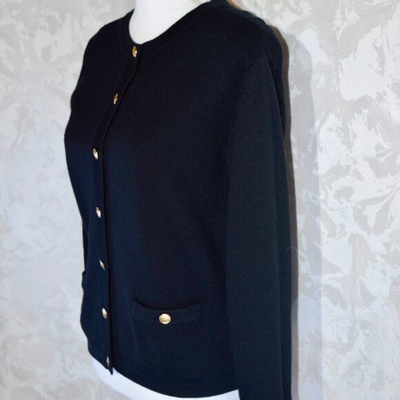 Talbots Size M | Black Wool Blend Cardigan Sweater | Gold Buttons | Pockets - Picture 4 of 7